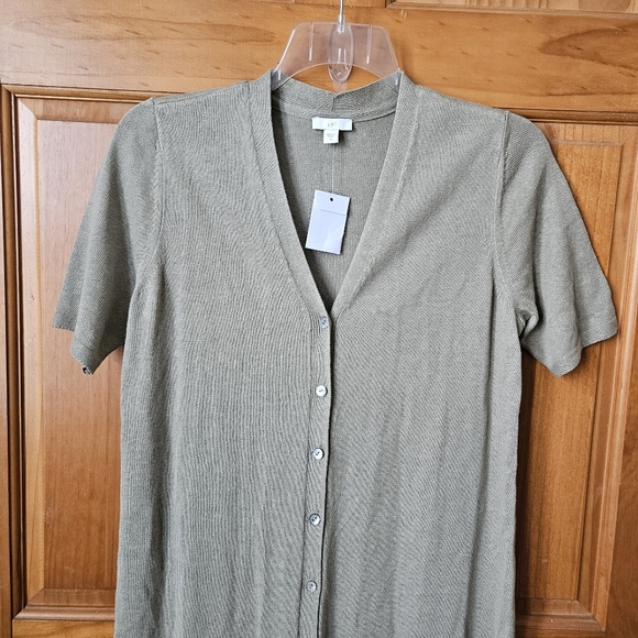 J. Jill Long Linen-Blend Long Cardigan Women Med Button Front V-Neck Sage Green - Picture 14 of 14